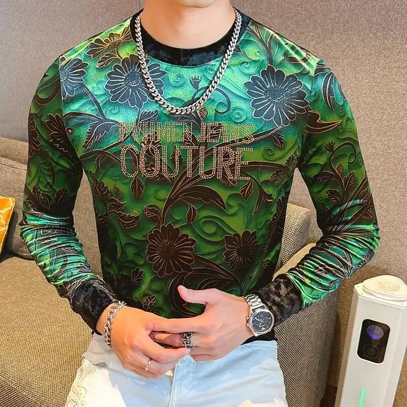 New Men Casual Fashion Hoodie Gold Velvet 3D Print Casual Tee Homme Long Sleeve Men T-Shirt Camisetas Hombre Sweater For Men