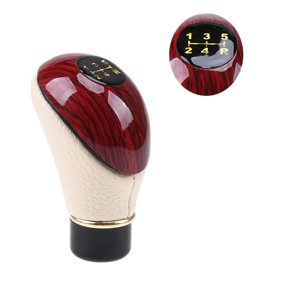 Car Shift Knob Wooden PU Leather Universal Car Truck 5 Speed Lever Manual Gear Stick Knob Shift Gloss