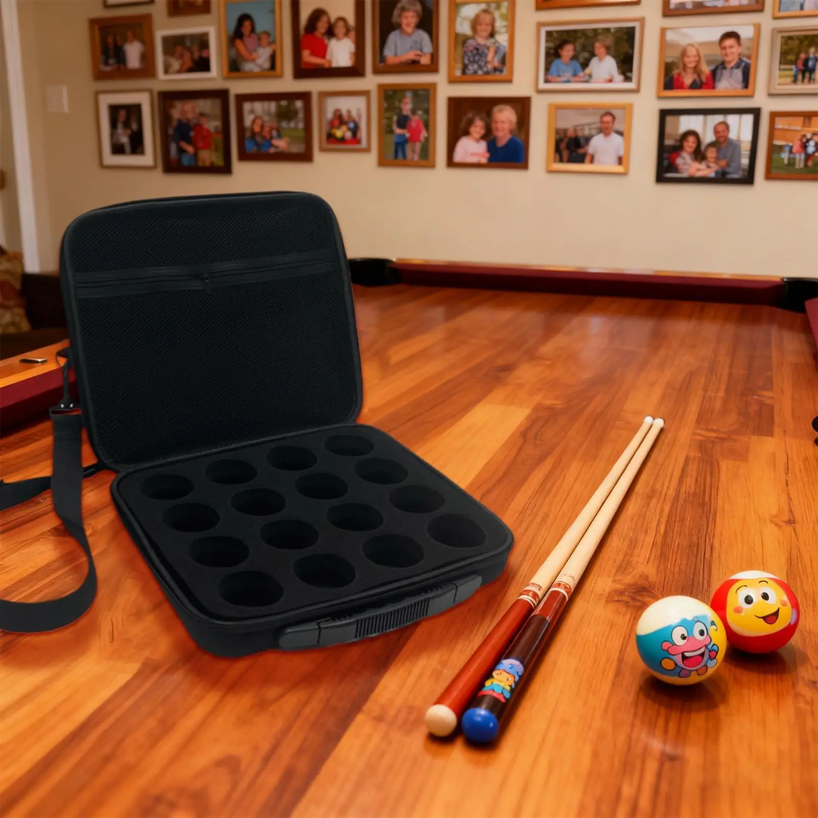 

Чехол для переноски бильярдных шаров, портативный держатель для хранения бильярдных шаров, дорожный ящик для хранения с ручкой и плечевым ремнем для дома