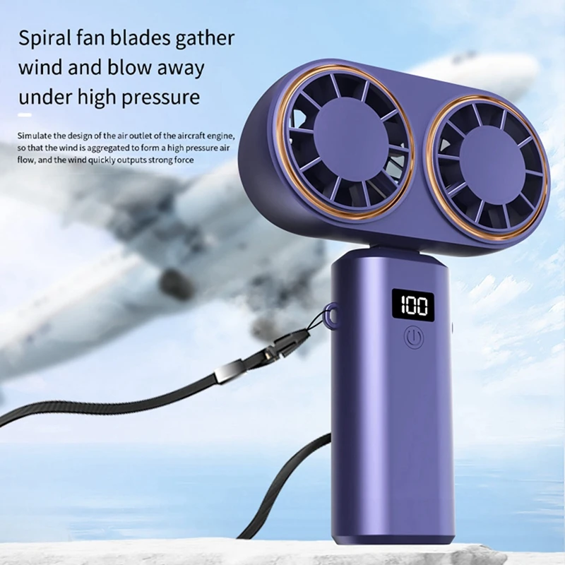 USB Перезаряжаемый двухсторонний вентилятор 2400 мАч ручной вентилятор с подвесным шейным вентилятором складной настольный вентилятор с цифровым дисплеем прочный