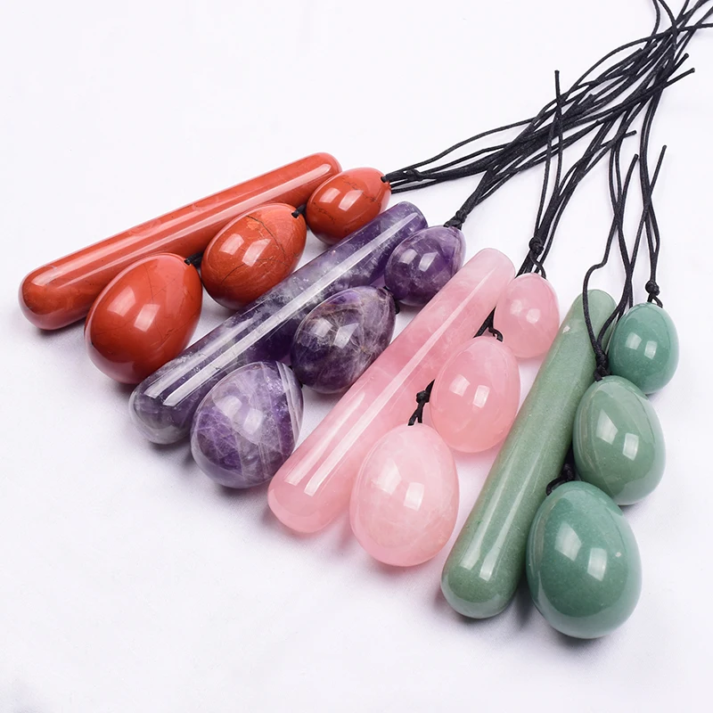 Wholesale Drop Shipping Drilled Yoni Egg Set 4pc Box Natural Jade Yoni Wand Kegel Exerciser Massage Healty Tools Gift For Wife