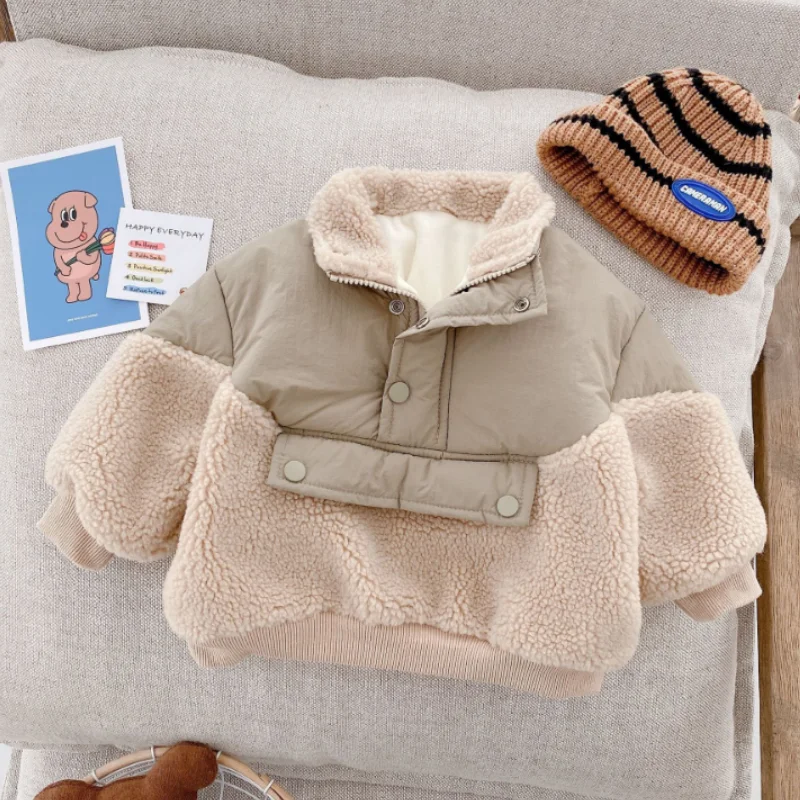 Neue Kinder Mädchen Mantel Wolle Nähte Mäntel Warme Herbst Mädchen Plus Samt Jacken Winter Kinder Kleidung Outfits