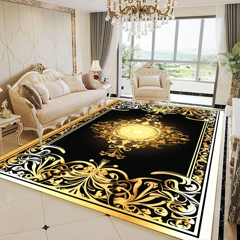 

Nordic Gold Abstract Luxury Carpets for Living Room Home Room Decoration Rug Bedroom Study Lounge Easy Cleaning Non-slip Mats