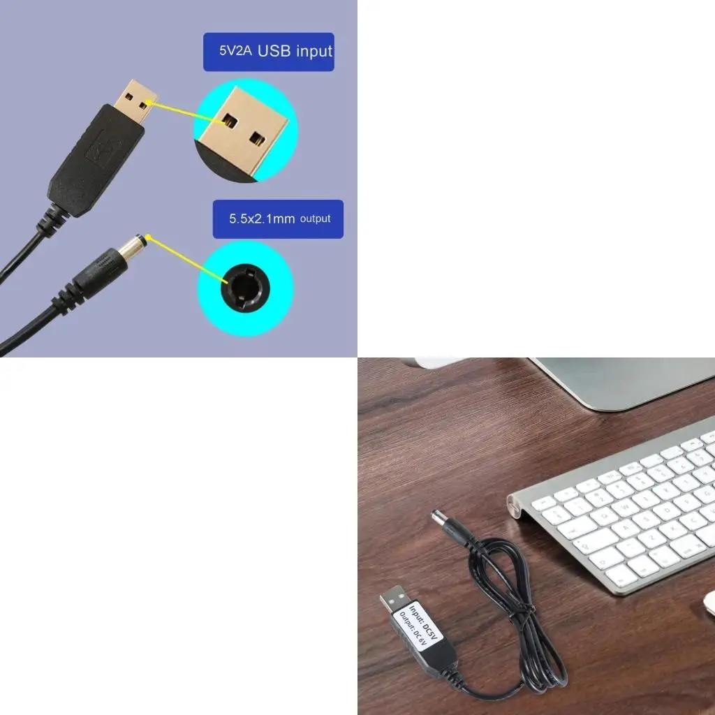E1PF USB 5V2A to 6V DC5.5x2.1mm Power Cable for Battery Operated Electronics 5.5x2.1mm Power Supply Cord