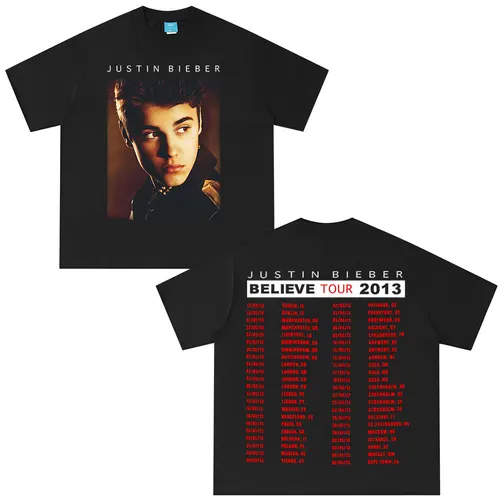 Imagen 2 del producto Justin Bieber Believe Tour 2013 Merch camiseta hombres mujeres moda Hip Hop camiseta de gran tamaño Casual algodón camisetas de manga corta