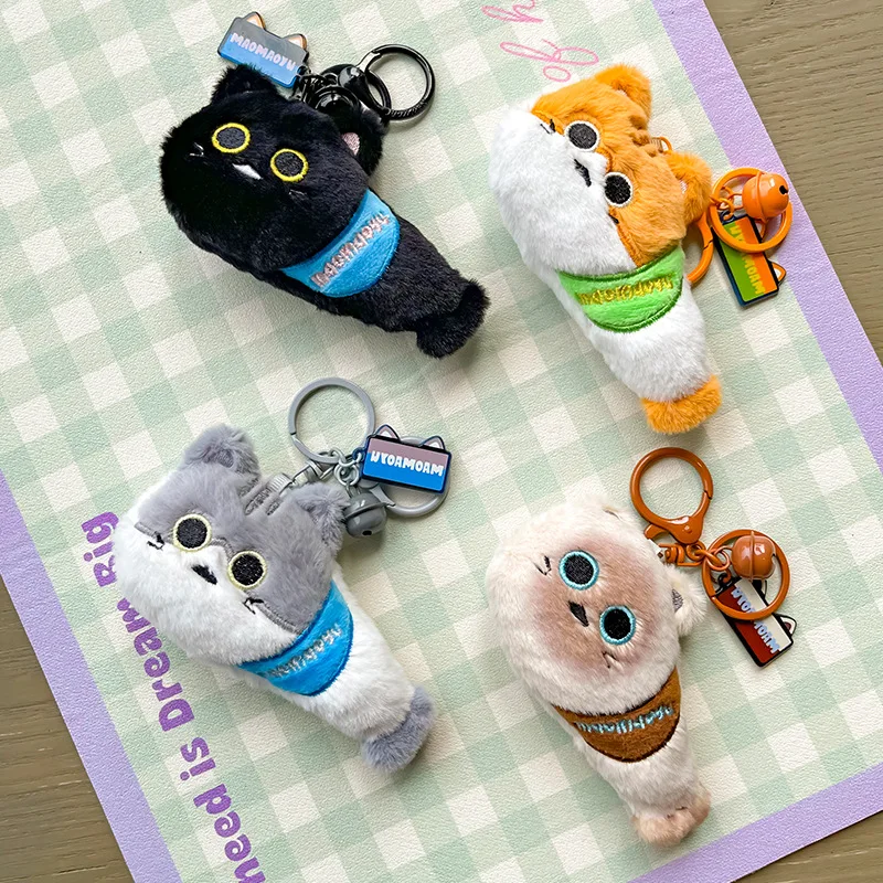 

Cartoon Cute Plush Cat Fish Scarf Model Doll Keychain Funny Lovely Cat Doll Kids Backpack Decoration Small Charm Birthday Gift