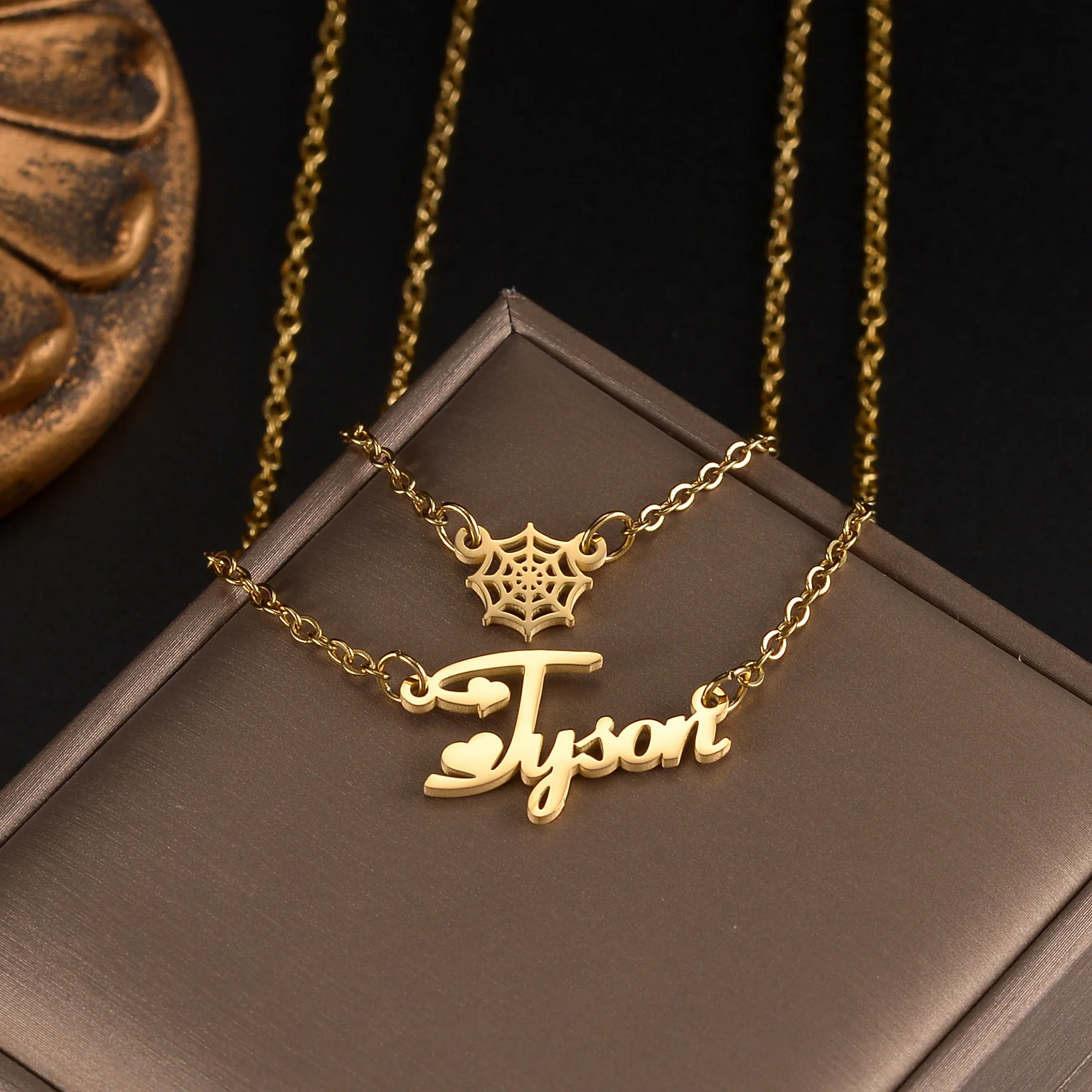 تخصيص اسم العنكبوت ويب قلادة القرط مجموعات مجوهرات للنساء أطفال الأزواج الفولاذ المقاوم للصدأ شخصية صافي هدية عيد الميلاد