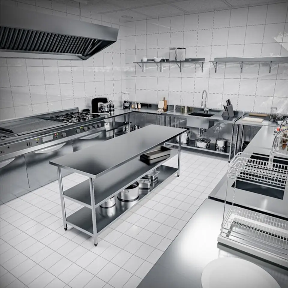 Factory Lubo Lanshi Stainless Steel Customized Full Set Commercial Restaurant Kitchen Equipment Silver 1 Year Warranty
