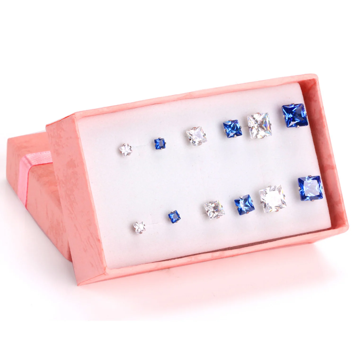 ASONSTEEL Mixed Color Square Cubic Zirconia Stud Earrings Sets Gold Color Stainless Steel For Women Girl Jewelry Classic Style