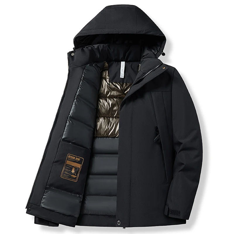 New Autumn Winter Men Fashion Thicken Windproof Waterproof Hooded Jackets Coat Male Black  Warm Detachable Hat Men's Jackets