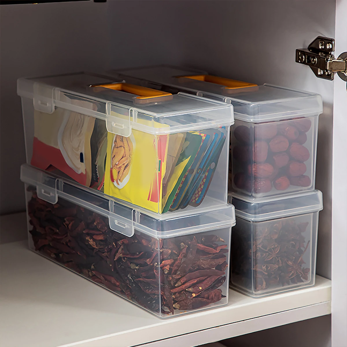 WORTHBUY 6 Grids Sealed Plastic Storage Box With Handle Portable Large Capacity Spice Storage Container Clear Kitchen Organizer