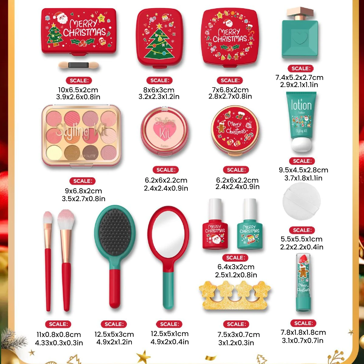 Conjunto de brinquedos de maquiagem infantil simulado fingir jogar beleza caixa de maquiagem sombra de olho blush tema de natal presentes para meninas não-tóxico