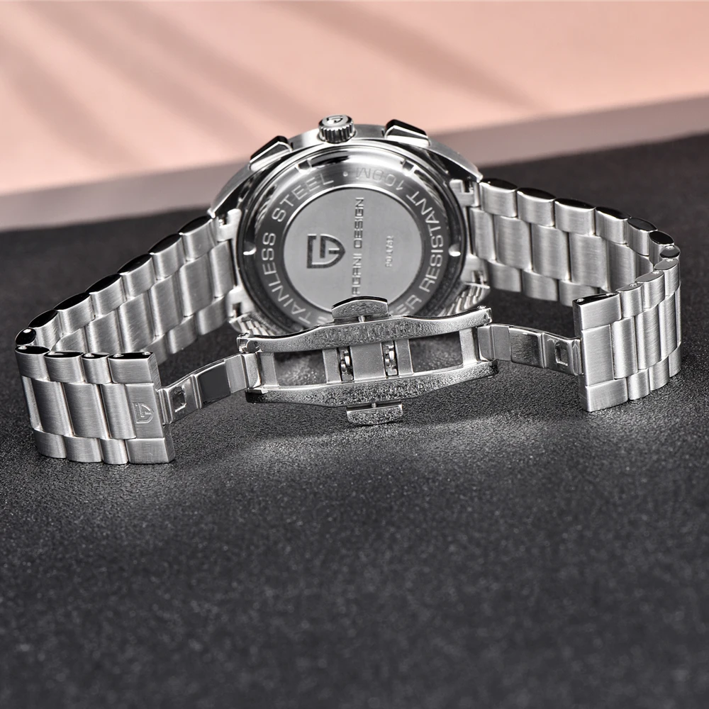 ساعة باجاني ديزاين للرجال 2024 ساعة كوارتز كلاسيكية جديدة للرجال كرونوغراف ياقوت مضيء 100 متر مقاومة للماء من الفولاذ المقاوم للصدأ