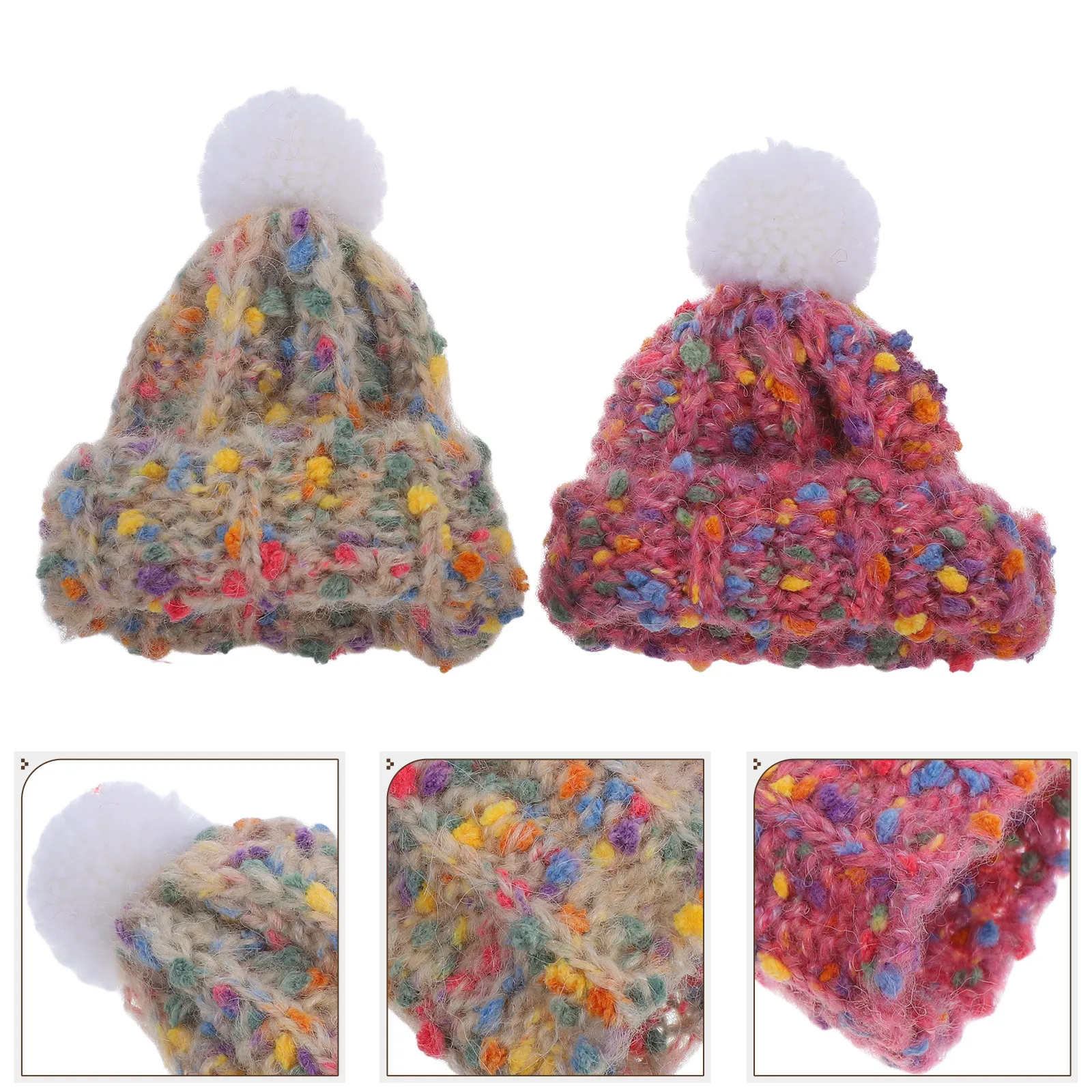 2Pcs Mini Winter Knitted Hats Woolen Tiny Caps for Crafts Dollhouse DIY Ornaments Art Supplies Tiny Kitting Hats