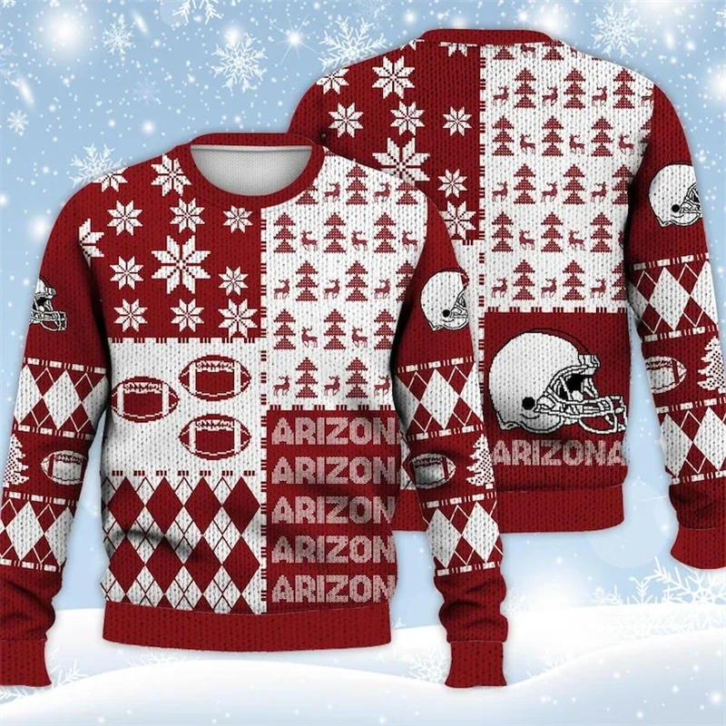 Suéter feo de Navidad de ciudades y estados de EE. UU., jersey de fútbol americano con estampado 3D, ropa informal de moda para uso diario, Sudadera con capucha Unisex