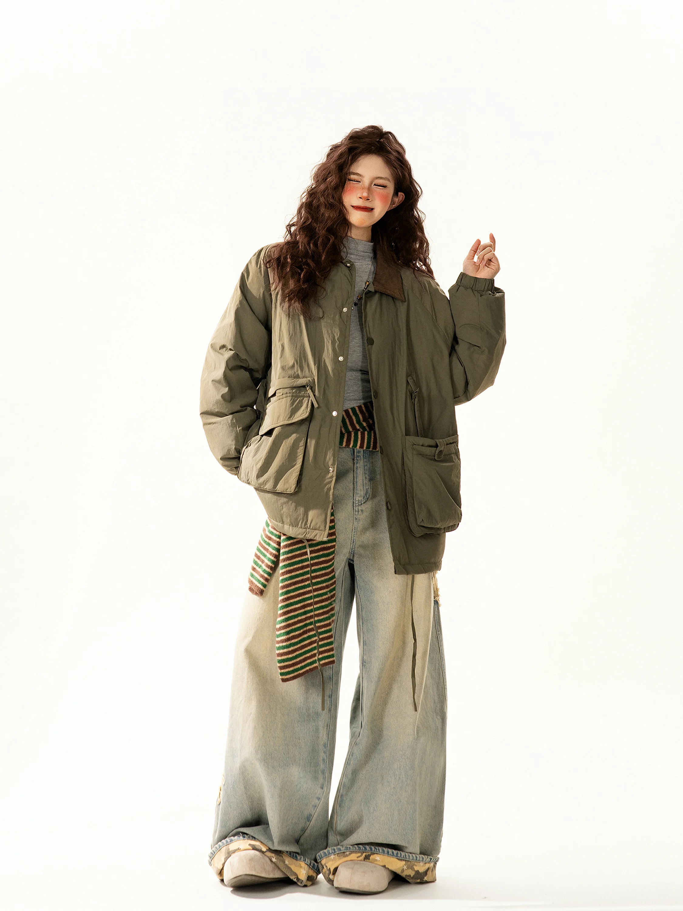 

Retro Design Large ket Collared Cotton Jaet Women's Loose Versatile Winter Faionable Cotton Coat Street Sle