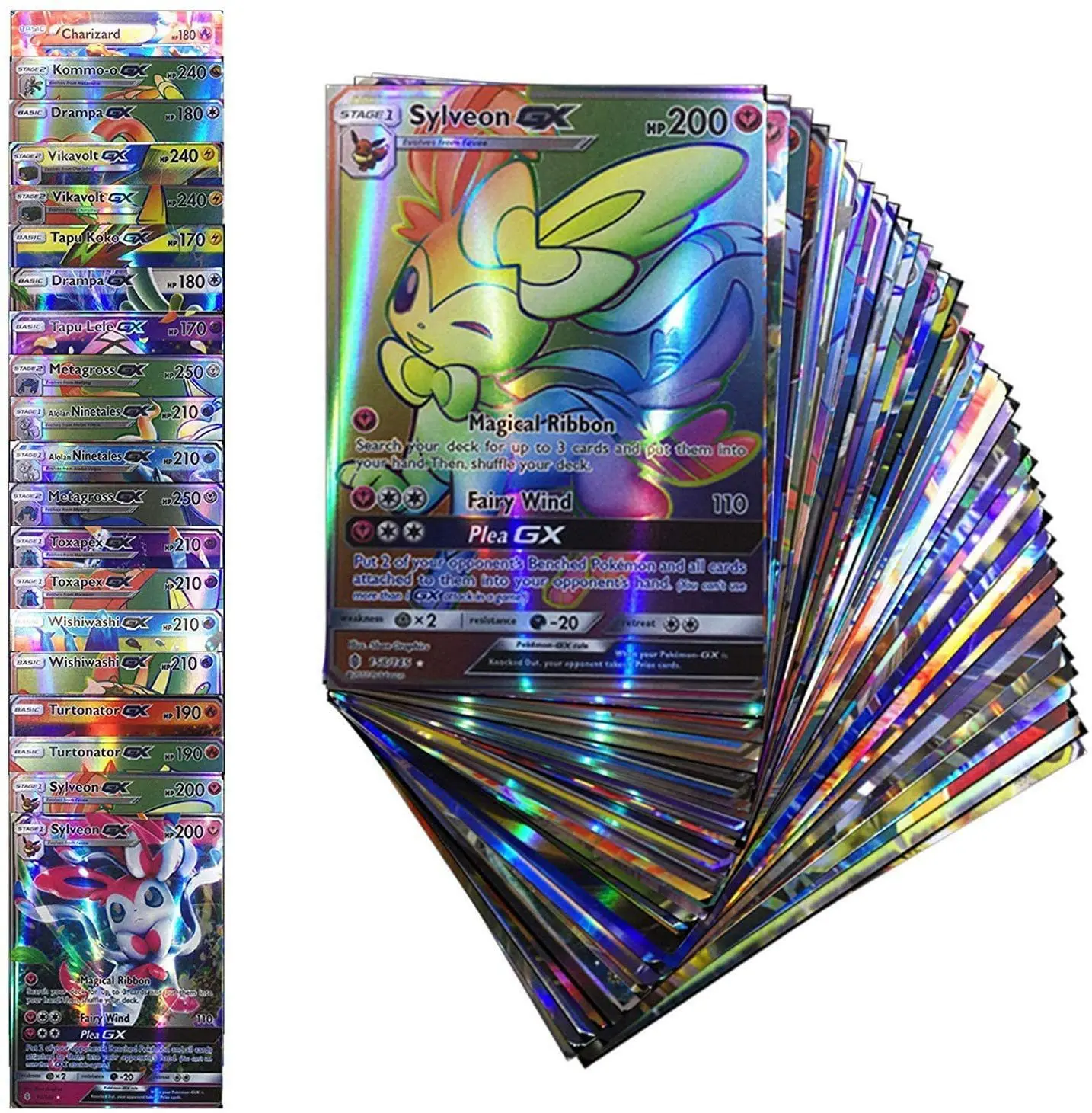 Cartes Pokemon anglaises Vstar V VMAX GX MEGA EX brillantes, 100 pièces, boîte Booster de Collection d\'entraînement au combat