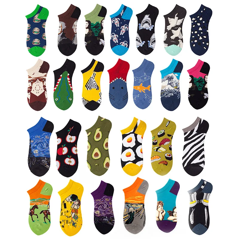 5 pairs/pack Men Women Cotton Socks Casual Colorful Socks Crew Socks Street Skateboard Socks Happy Funny Unisex Short Socks Set