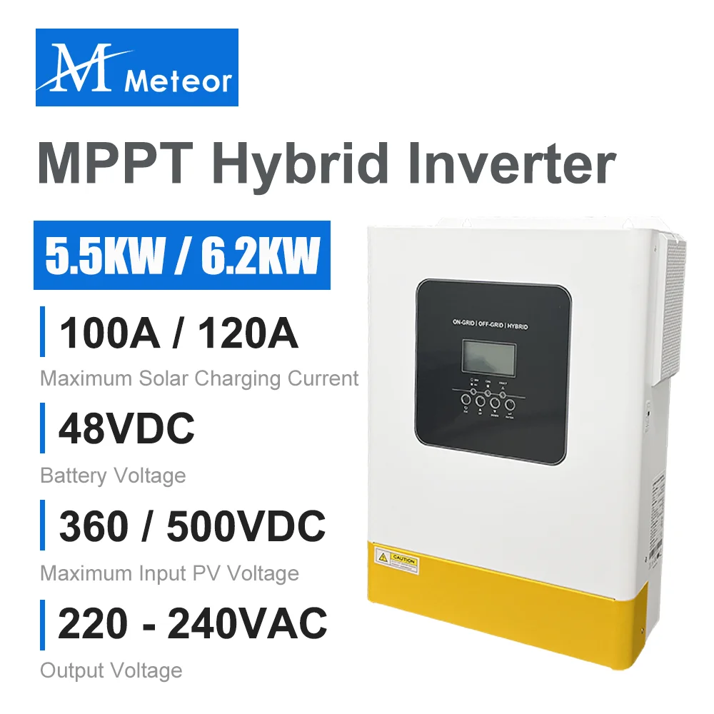 Hybrid Solar Inverter 5.5KW 6.2KW Pure Sine Wave 48V Photovoltaic Output 220V 230V 240V Build In 100A 120A MPPT Charger For Home