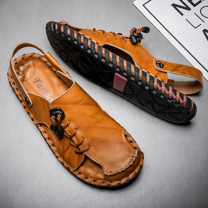 Fashion Mens Sandals Genuine Leather Summer Beach Slippers Male Non-Slip Soft Comfortable Outdoor Shoes High Quality Man Sandals