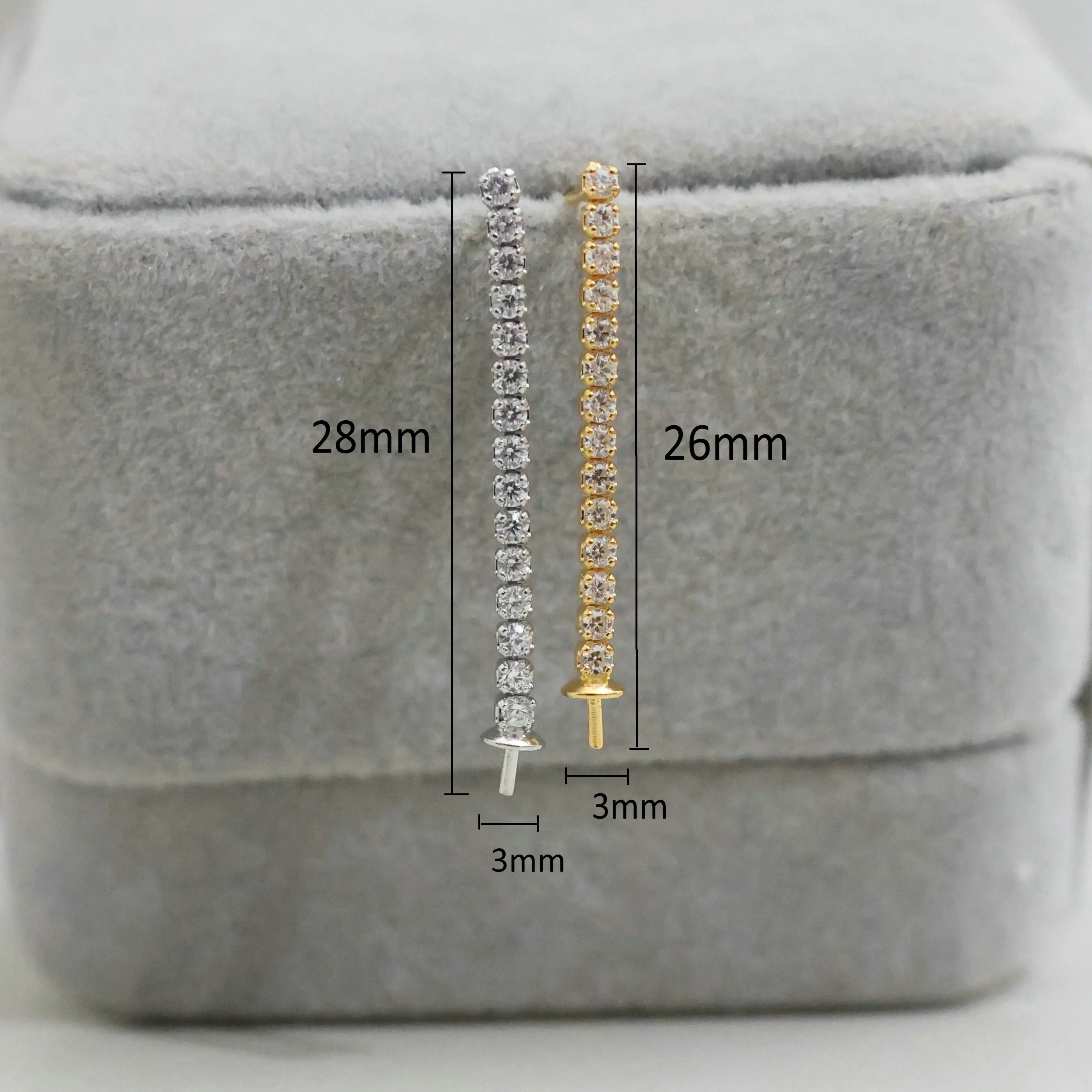 1 Pair 100%  Solid 925 Sterling Silver Zircon Earring Setting for DIY Drop Earring Making JQ0044