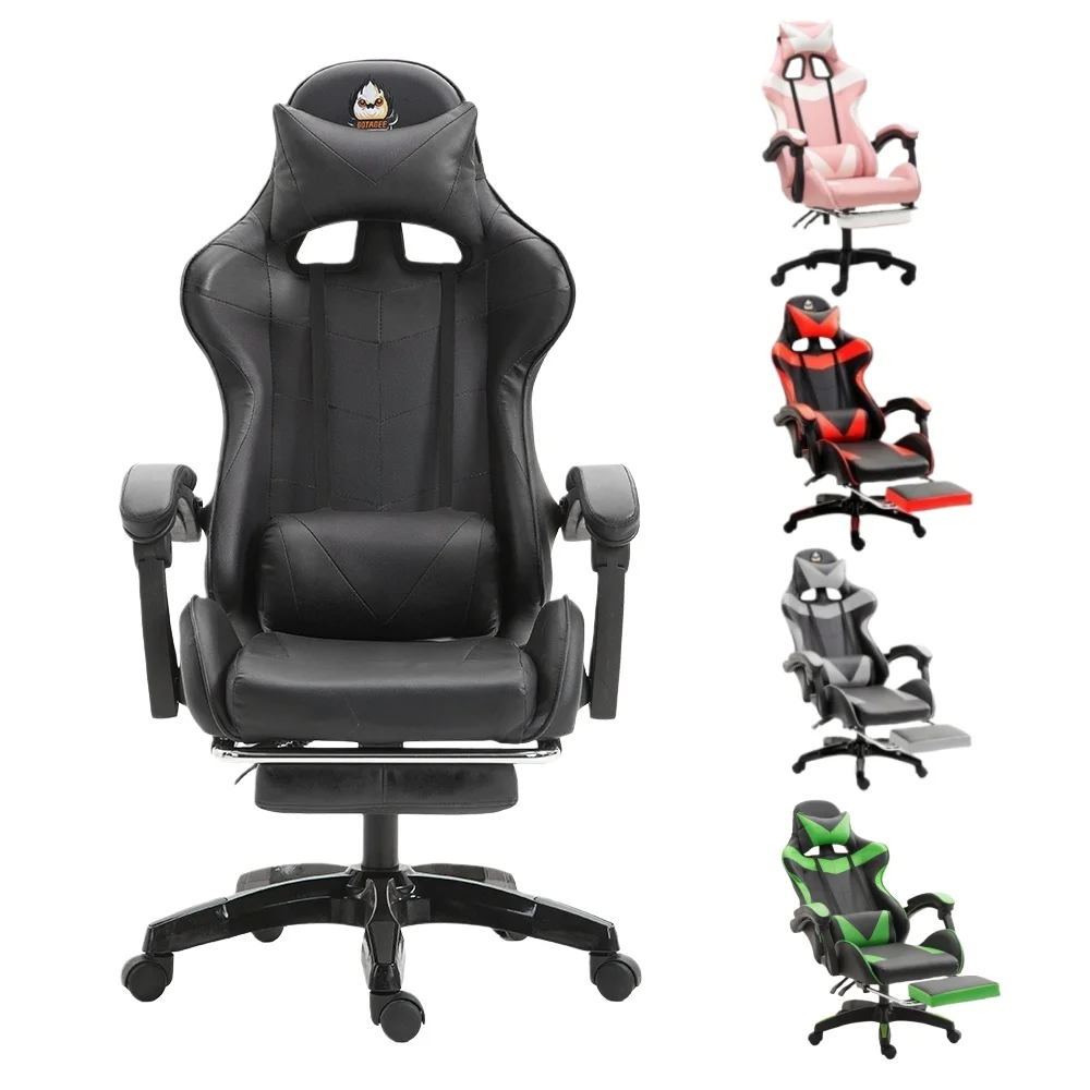 GOTAGEE Chaise de jeu ergonomique avec support lombaire, repose-pieds avec oreilles de chat, hauteur réglable, noir