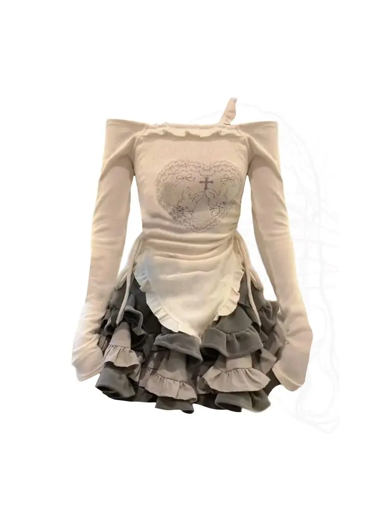 

2000s Aesthetic Clubwear Off-oulder 2 Piece Set Women's Faionable Ele Sle Autumn Collection
