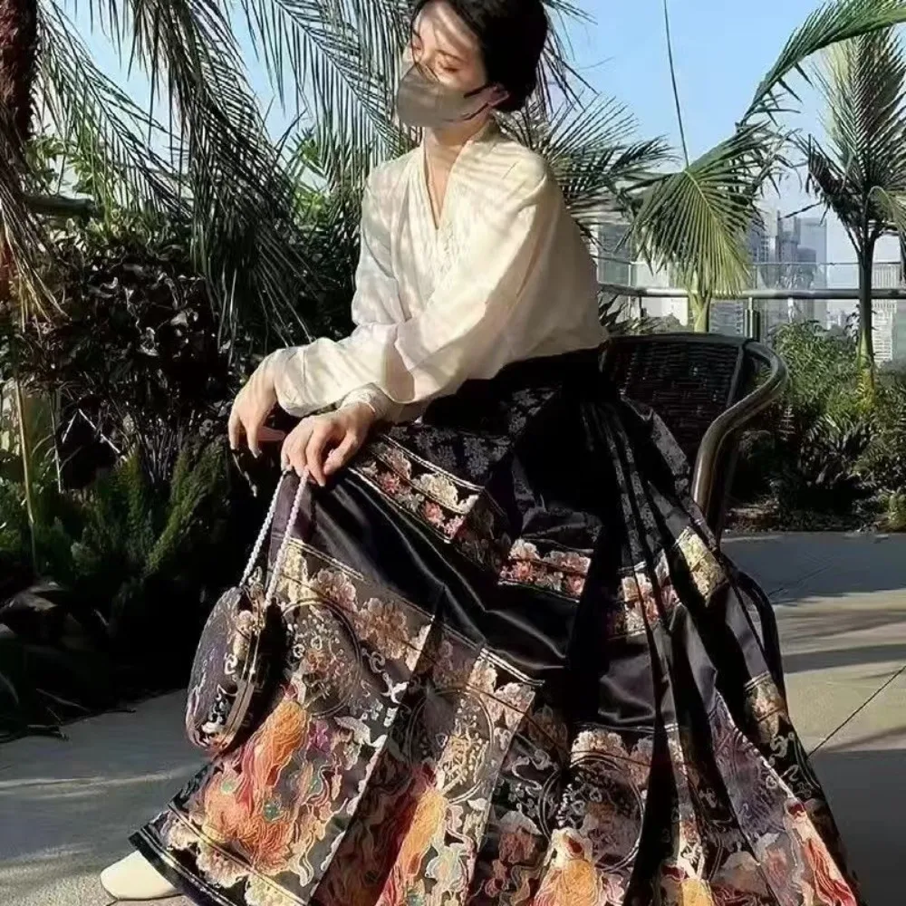 Ming Dynasty Hanfu Horse Face Skirt Women Pleated Chinese Traditional Modern Style Hanfu Skirt Red Blue Purple Black Daily Suit