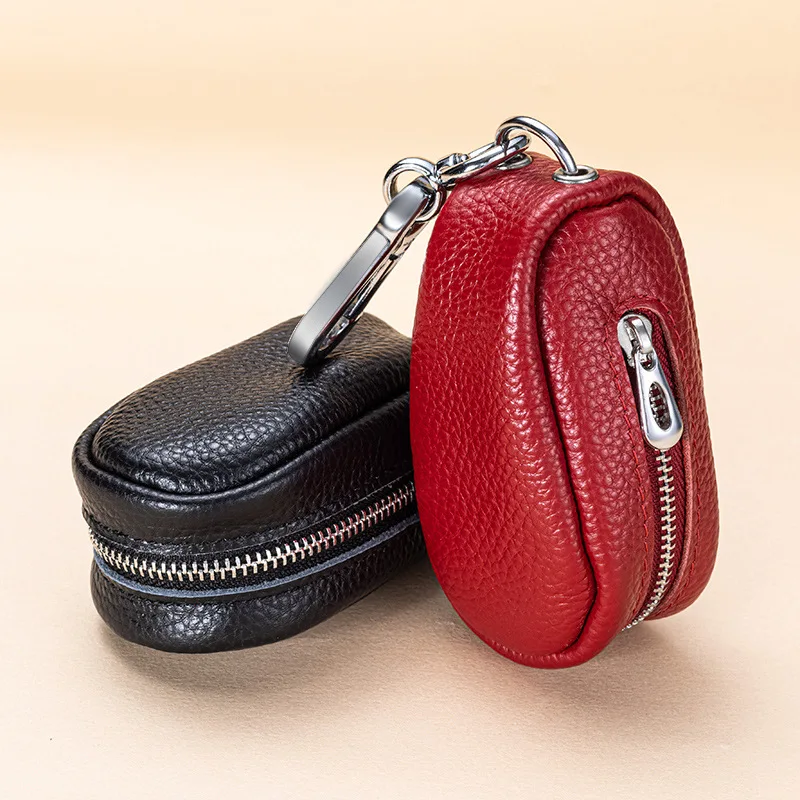 Auto Schlüssel Tasche Brieftaschen Leder Geldbörse Reiß verschluss einfarbige Schlüssel Aufbewahrung tasche mit Schlüssel ring Mini tragbare klassische Schlüssel halter Unisex