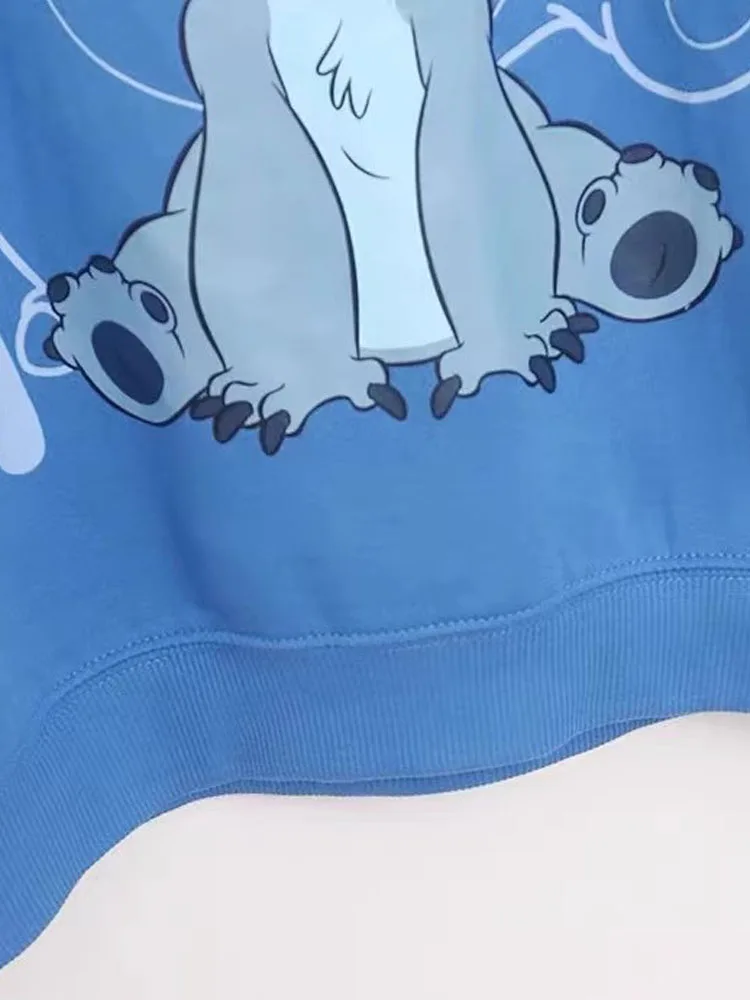 Disney Sweatshirt Stitch Little Monster Cartoon Print Fashion Women O-Neck Pullover Jumper Fleece Blue Tee Tops Femme Streetwear