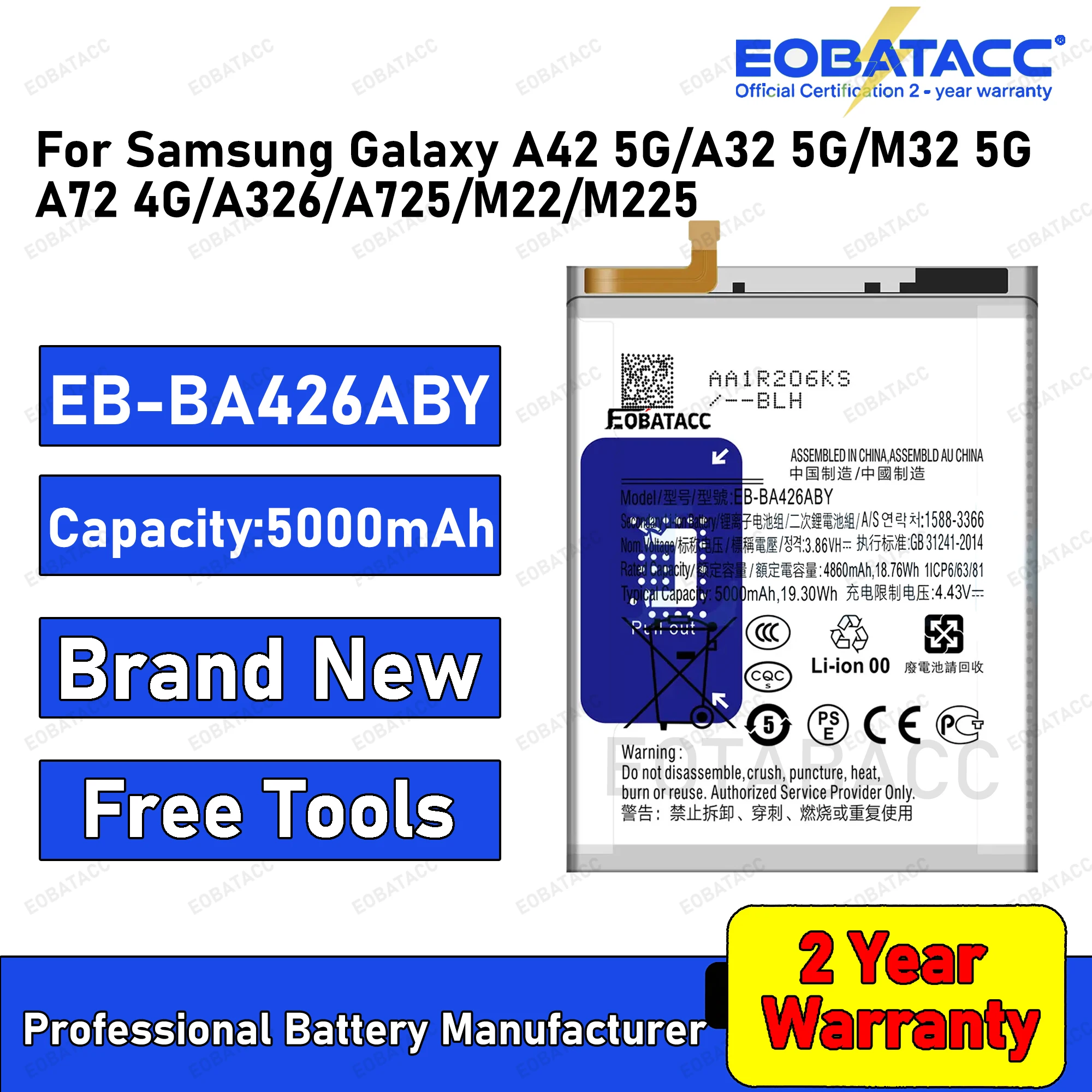 

2025 YEARS EOTABACC High Quality 100% Original EB-BA426ABY Battery For Samsung A42 5G/A32 5G/A72/A326/A725 Battery+Tools