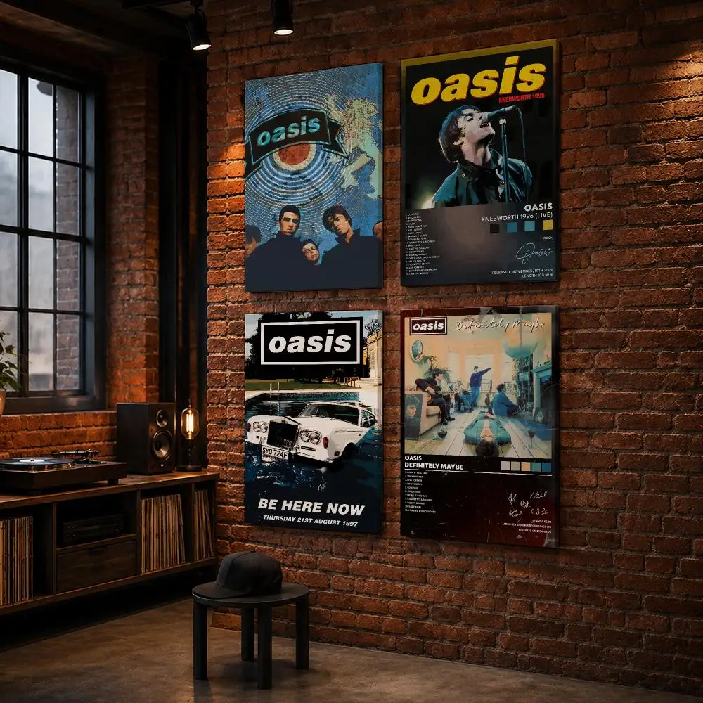 O-Oasis Rock Band Album Framed Wall Painting Wood Framed Wall Art Print For Bedroom Living Room Hallway Office Home Decor
