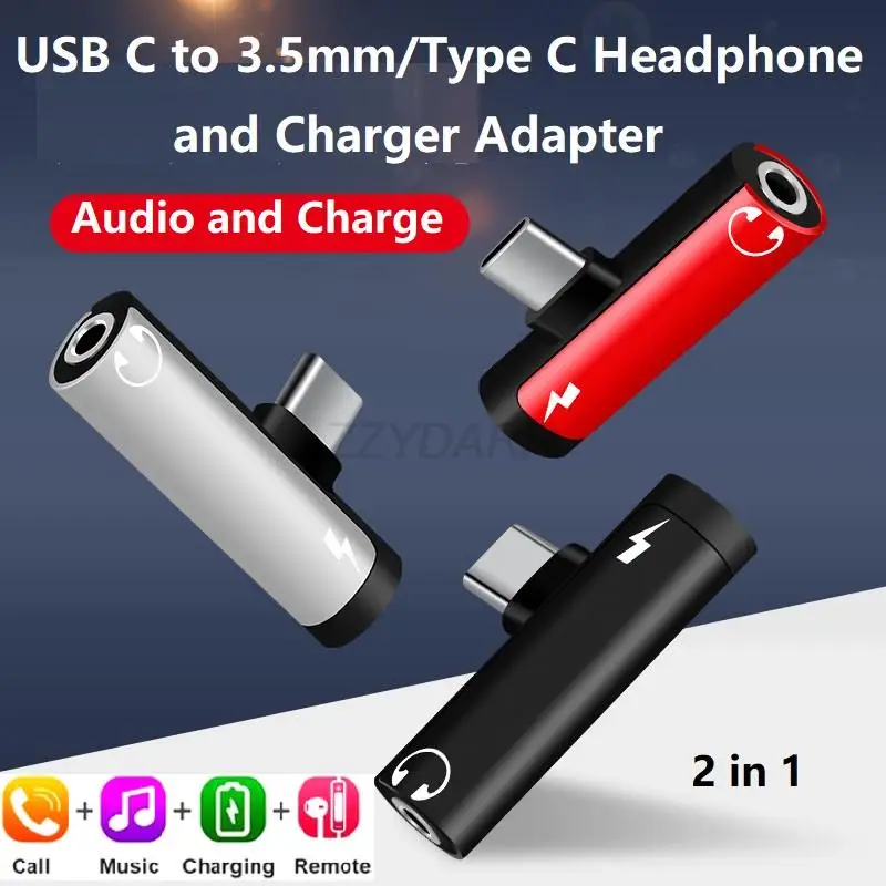 

USB C to 3.5mm Headphone and Charger Adapter 2 in 1 Type C to 3.5mm Audio Jack Virtual Audio Adapter for Xiaomi Infinix Vivo