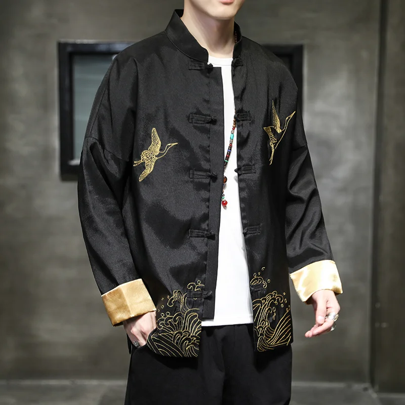 Chinese Traditional Dress Men Clothing Retro Embroidery Plus Size Hanfu National Style Disc Buckle Tang Suit Zen Clothes Top