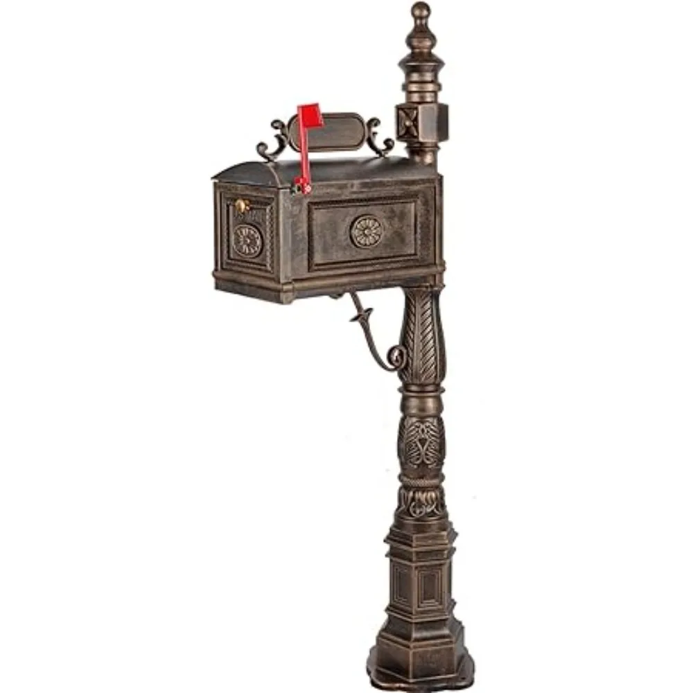 Polar Aurora Barcelona Decorative Post Mailbox Combination Stratford Heavy Duty Postal Mail Box Cast Aluminum，Bronze