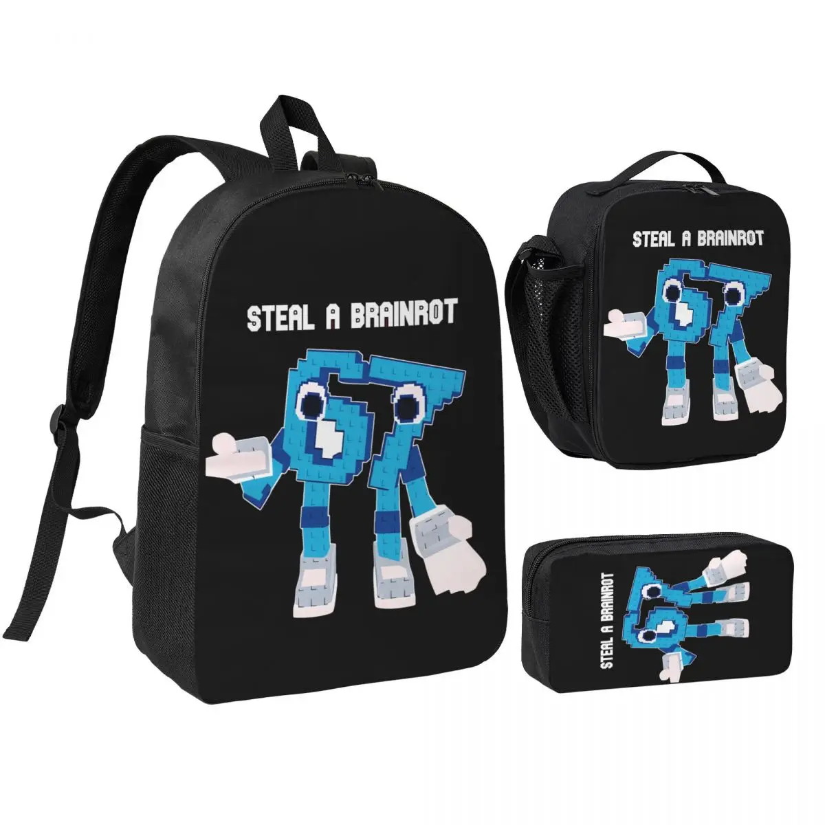 3pecs/set Bruh Steal A Brainrot 67 Six Seven Backpack High-capacity Funny Brainrot Meme Shoulder Bag Lunch bag Pencil Case