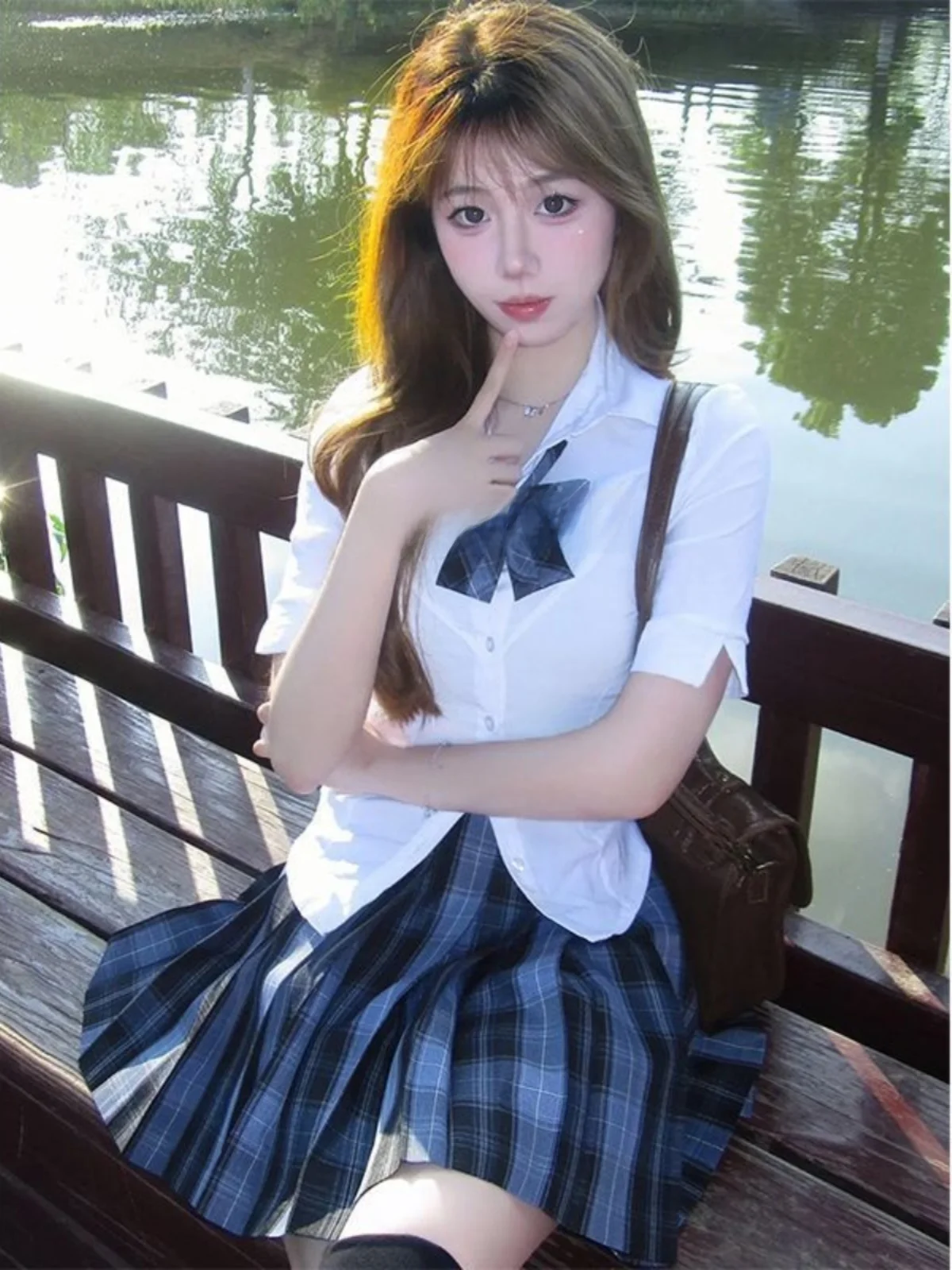 

plus Size Special Large Shirt JK Uniform Waist Cinching Top Slimming Effect Summer New Style Women's Fashion Student Uniform