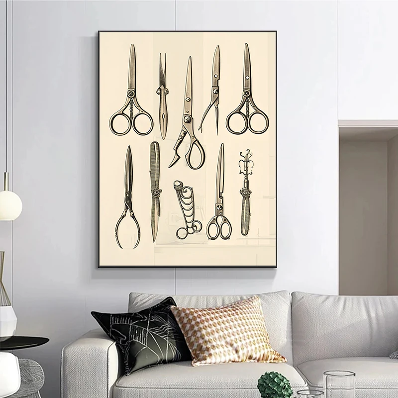 Barber Scissors Chairs Skull Hairstyle Poster Canvas Painting Barbershop Wall Art Picture Hair Salon Home Decor Gift for Barber