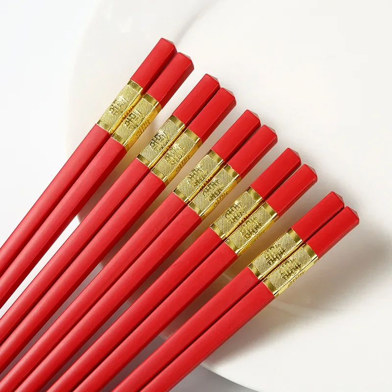 10Pairs red  Chopsticks Chinese  Antibacterial Non-slip Sushi Chopsticks Food Stick for Blessing Wedding Gift Party Tableware