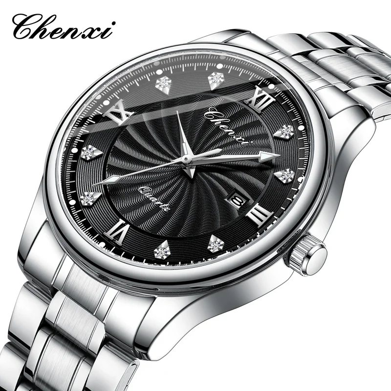 CHENXI 012 ساعة كوارتز رجالية عادية تقويم مضيء مقاوم للماء الفولاذ المقاوم للصدأ موضة ساعة بسيطة ساعات أنيقة للرجال