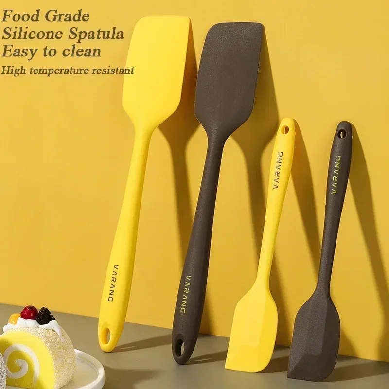 2 Pieces Silicone Spatula Set Gadget Tools Mixing Tool Utensils All for Kitchen and Home Baking Cake Cream Yellow/Brown Scraper