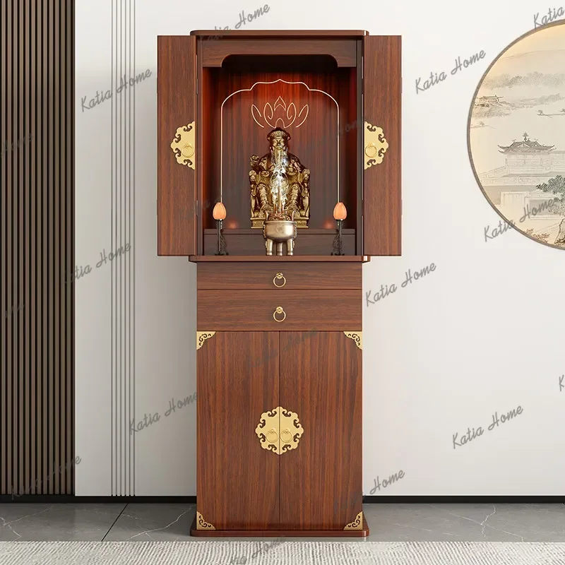 PG new Chinese casket vertical cabinet with door God of Wealth offering table Household Buddha statue placement table