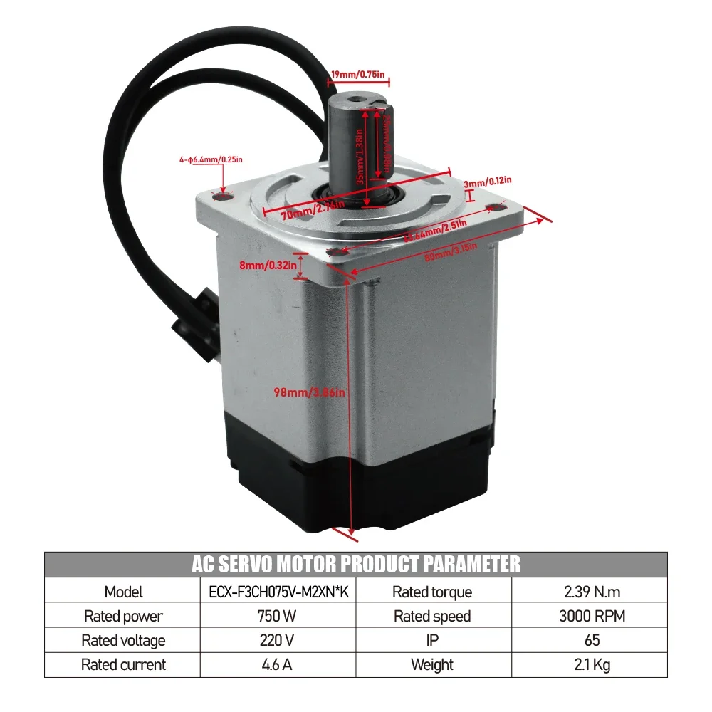 750W AC Servo Motor & ECX EtherCAT Driver Kit 220V 3000 RPM 2.4N & 3meters Cable 17bit Absolute encoder For CNC Machine