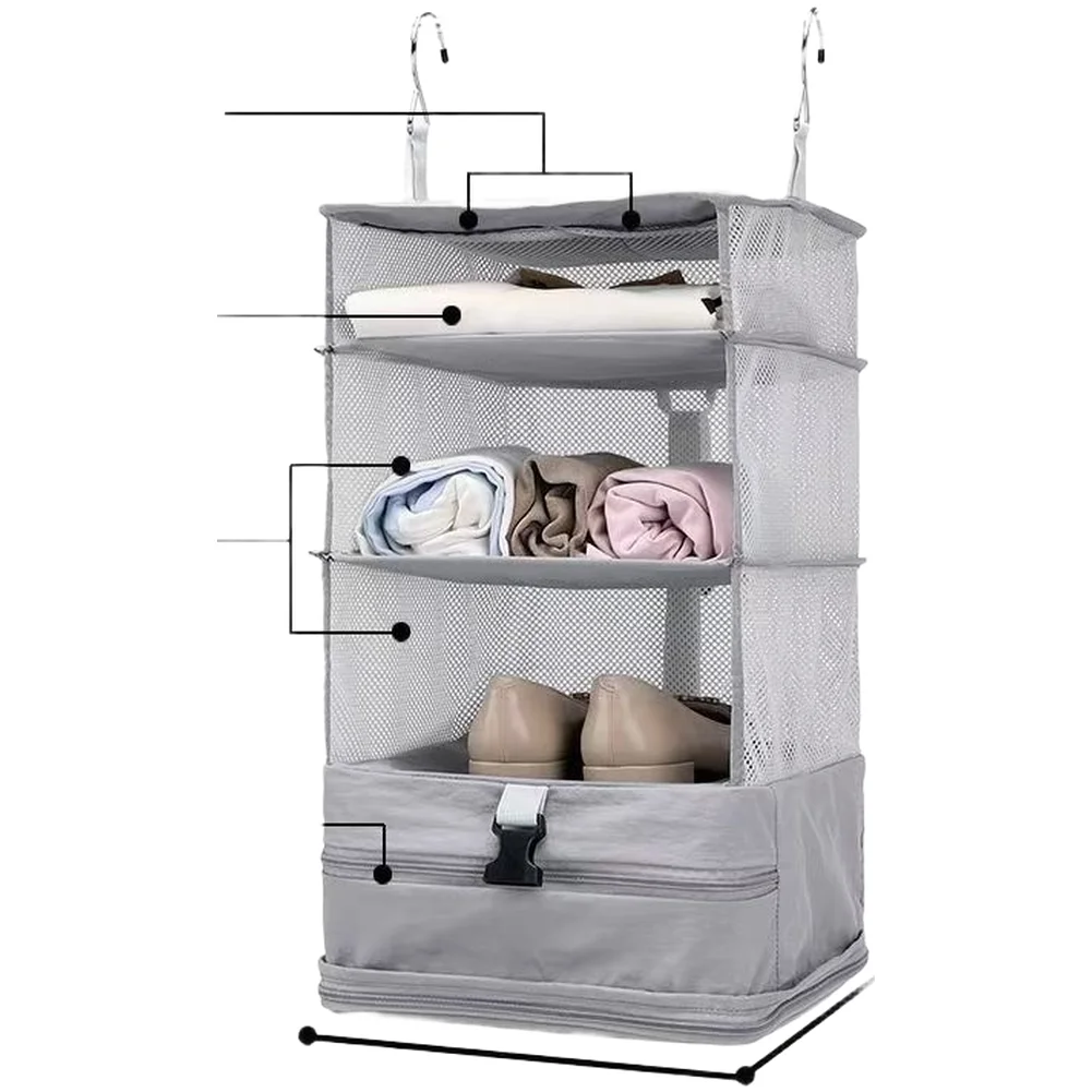 Travel Hanging Organizer Bag 30x30x65.5cm for Underwear Bras Clothes Shoes Featuring Visual Mesh Panels and Space Saving Fold