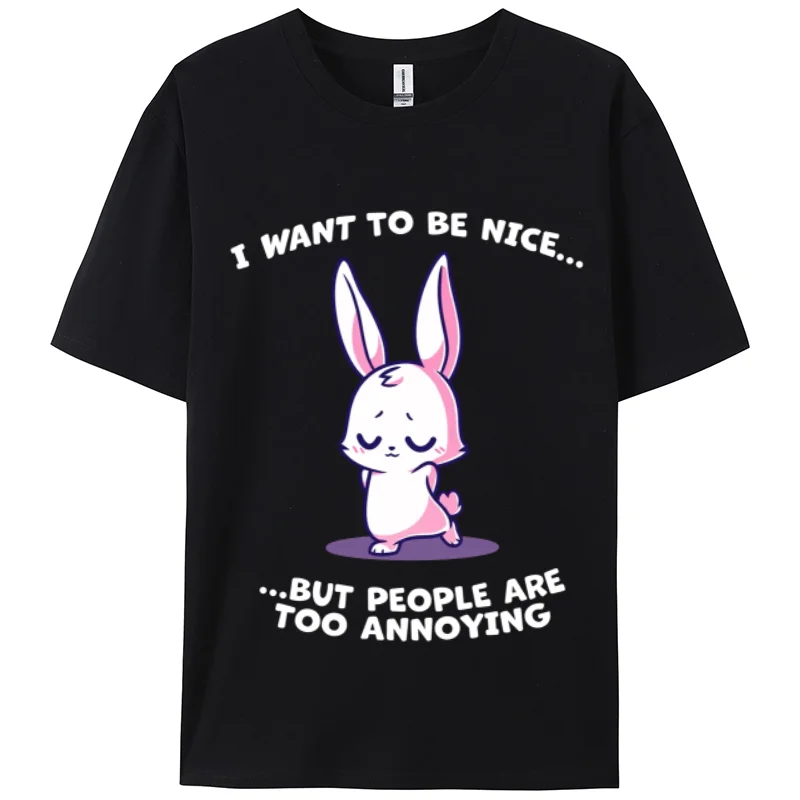 Cartoon Bunny Print Women's T-Shirt 100% Cotton Loose Short Sleeve Summer Comfortable Breathable Top Cute Girly Fashion Tees Y2K