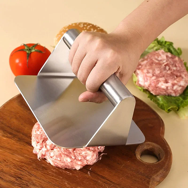 Pressa per carne per Hamburger in acciaio inossidabile tondo antiaderente per Hamburger forniture da cucina utensili per alimenti piastra per pressa