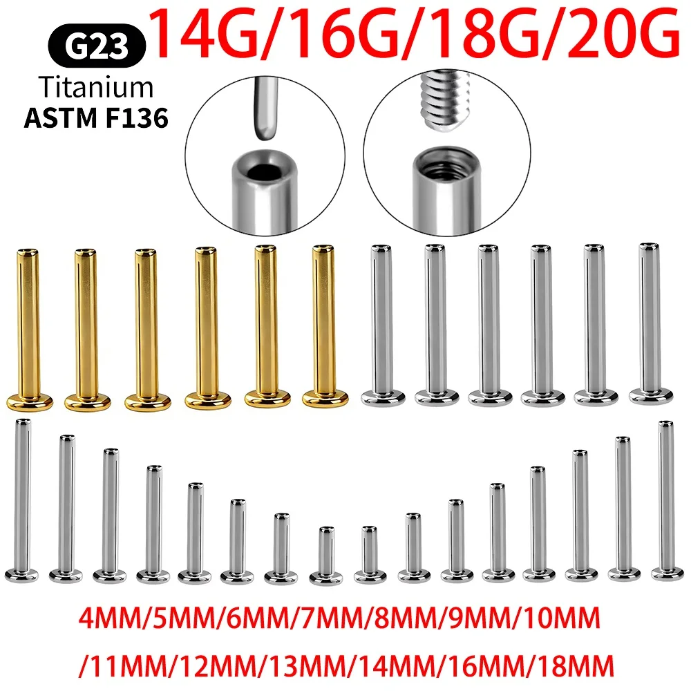 1/10 PIÈCES Labret en Titane à Filetage Interne, Type Push-Pin, pour Tragus, Hélix, Conch, Septum, à Dos Plat, Bijou de Piercing d'Oreille