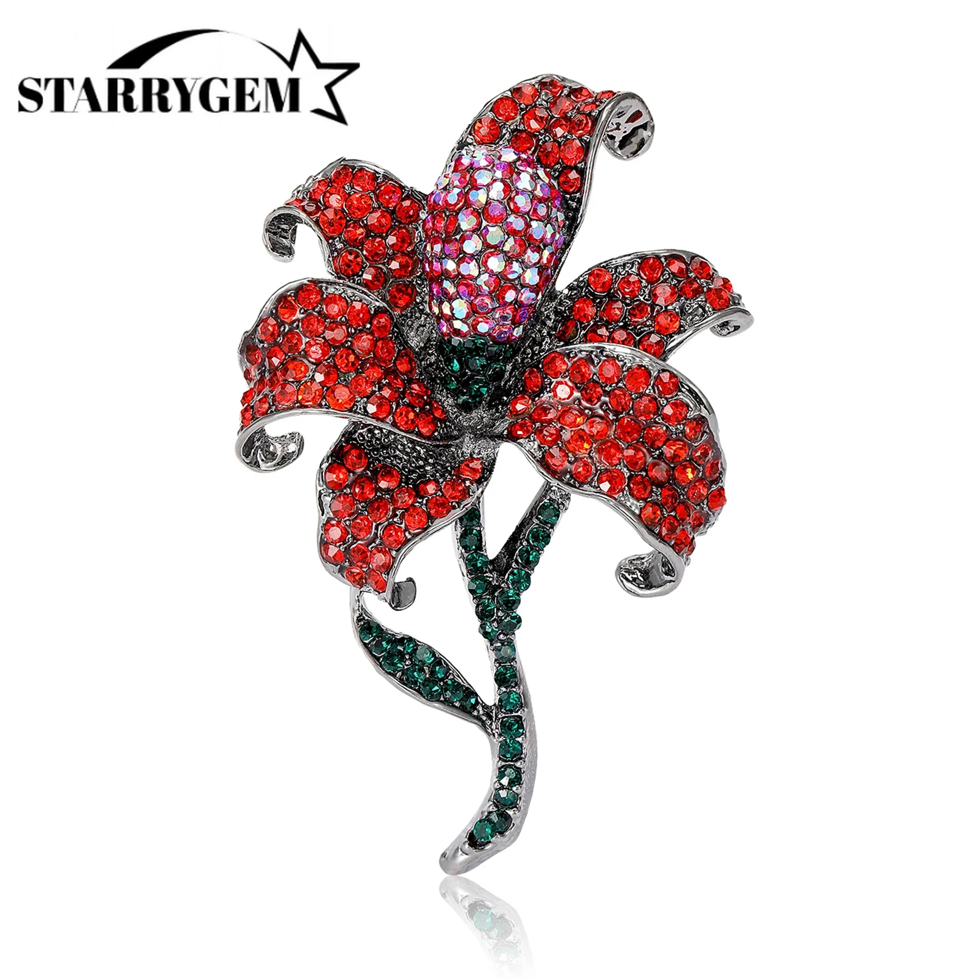 

Trendy Rhinestone Lily Brooches for Women 4-color Handmade Flower Lapel Pins Office Party Friend Gifts Accessories