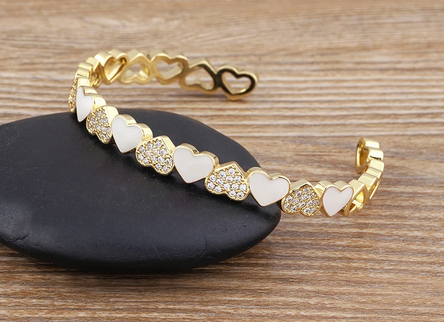 Nidin Trendy 5 Farben Geöffnete Armbänder für Frauen Gold Überzogene Herz Romantische Liebe Schmuck Zubehör Emaille Verstellbare Armband Geschenk – Detail 25