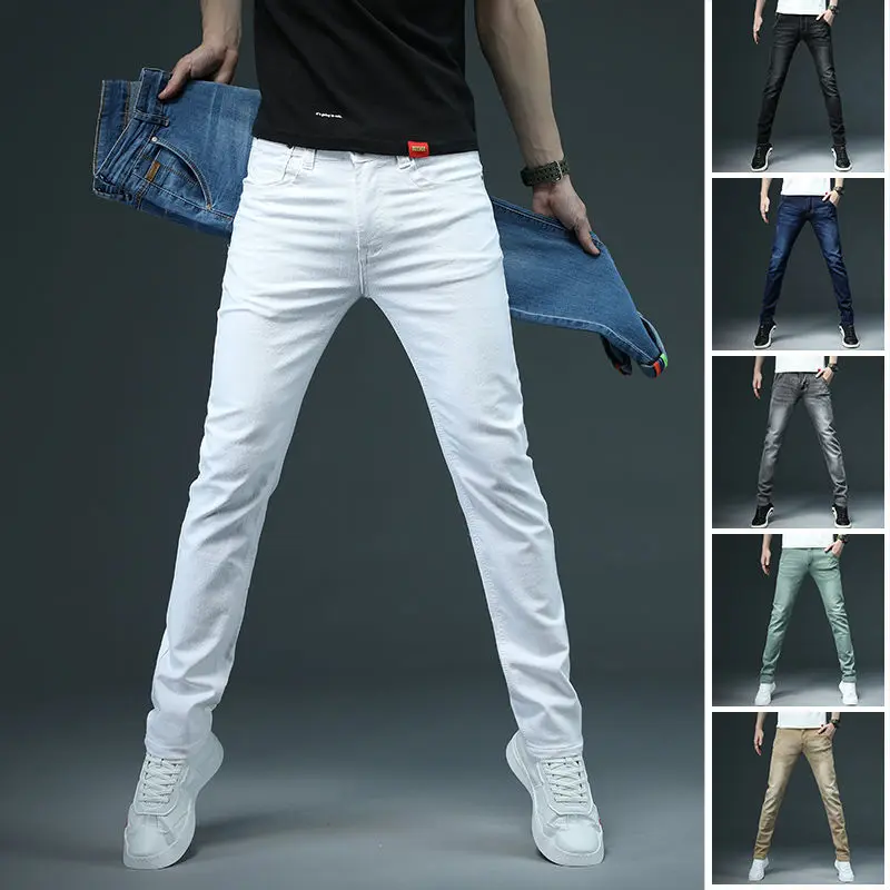 Pantalones vaqueros elásticos de primavera y verano para hombre, ropa coreana para hombre, pantalones vaqueros elásticos clásicos, pantalones ajustados para hombre